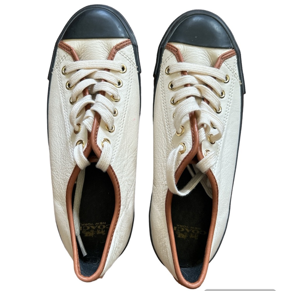 Coach Empire Leather Sneakers Cream/Tan/Black Size:7.5